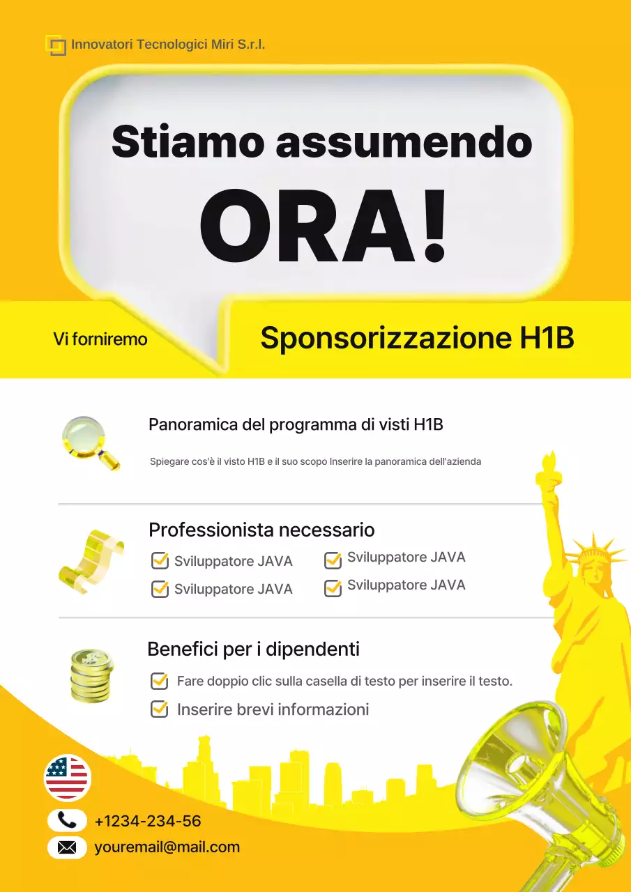 Annuncio di reclutamento e sponsorizzazione H1B semplice giallo