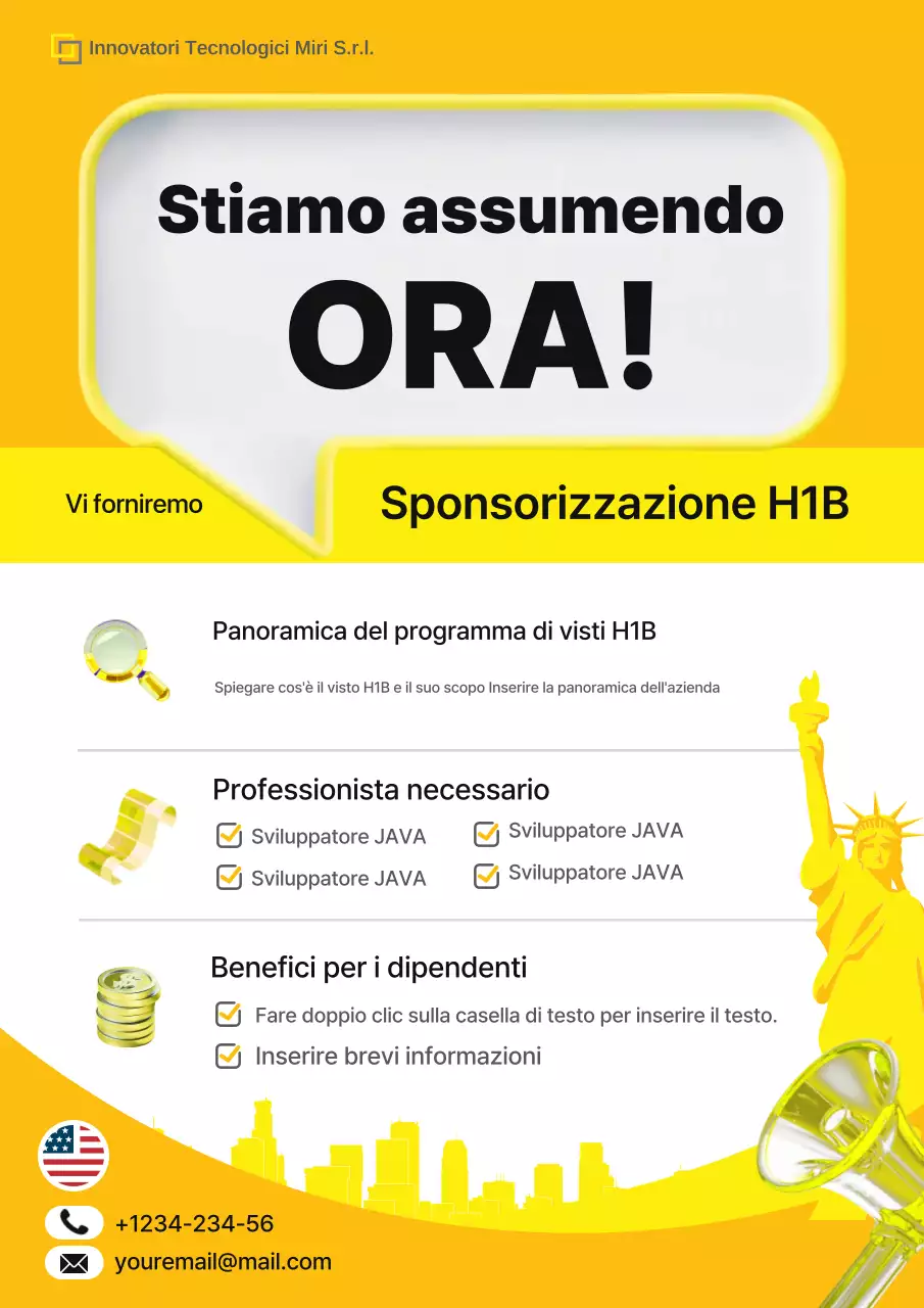 Annuncio di reclutamento e sponsorizzazione H1B semplice giallo