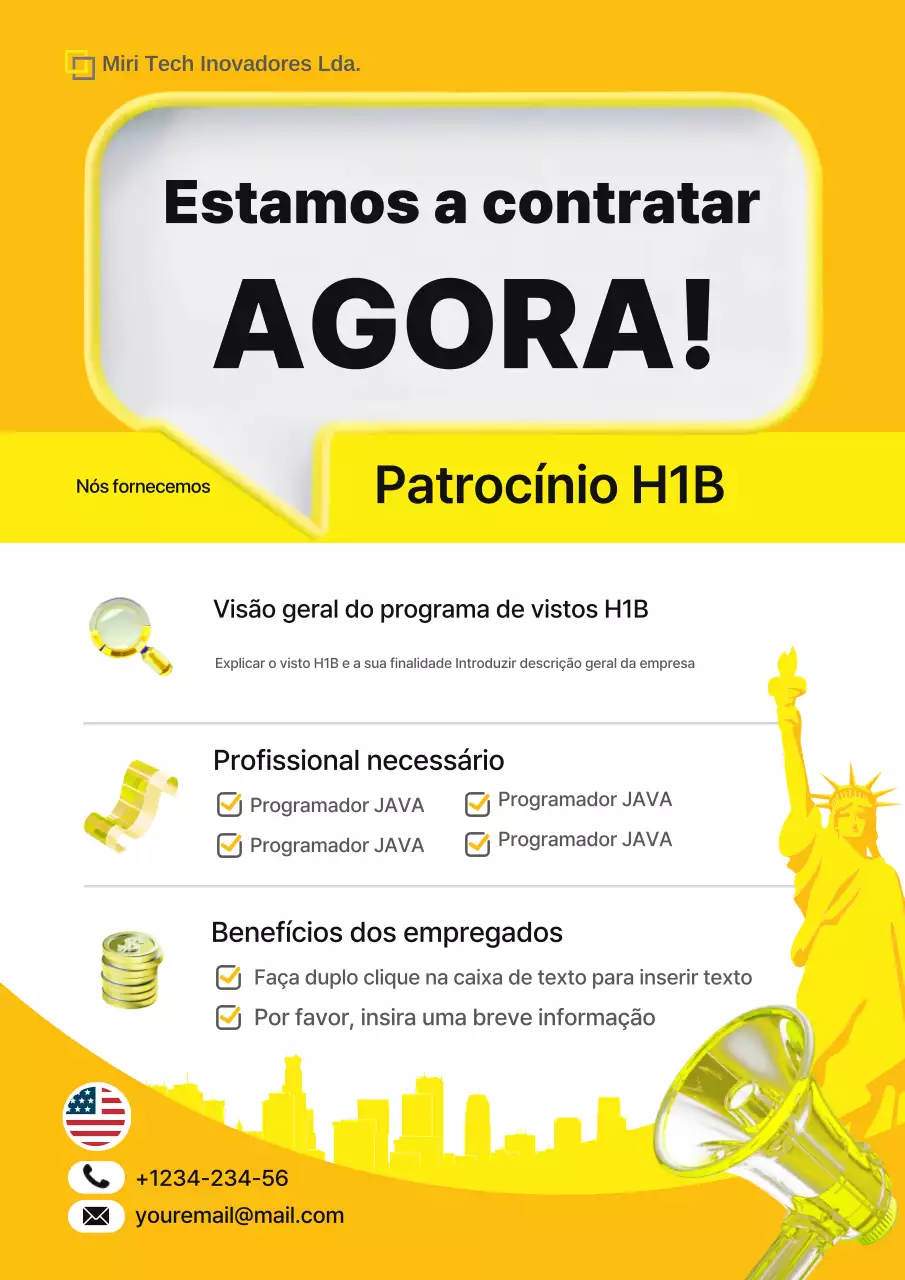Anúncio de recrutamento e patrocínio H1B simples amarelo