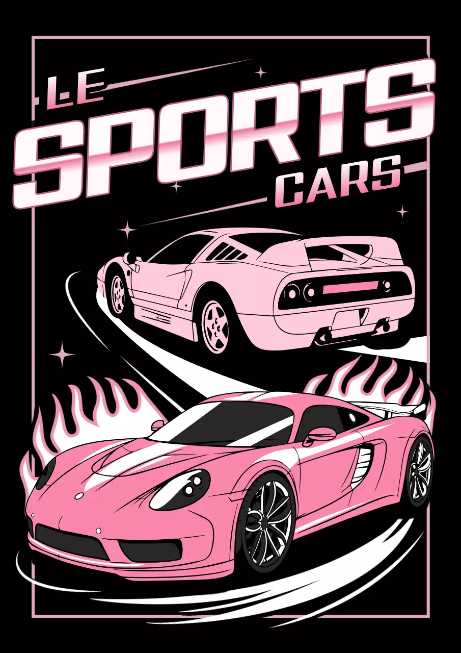 Affiche publicitaire de voitures de sport rétro roses
