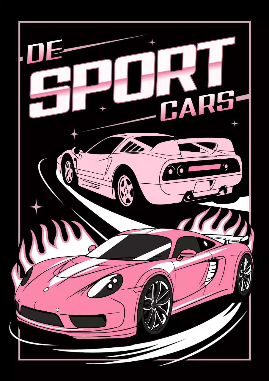 Roze Retro Sportwagens Advertentieposter
