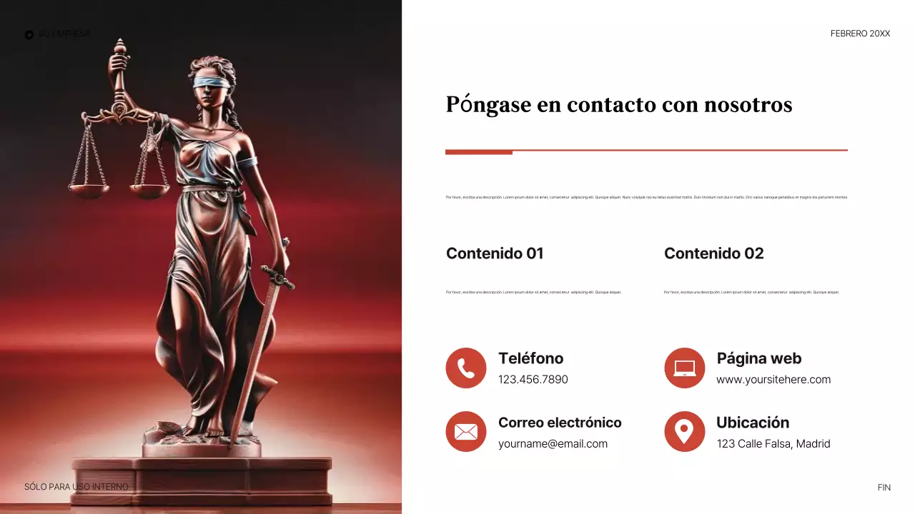 Presentación legal elegante en color rojo.