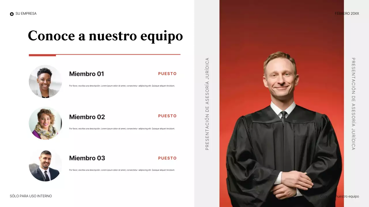 Presentación legal elegante en color rojo.