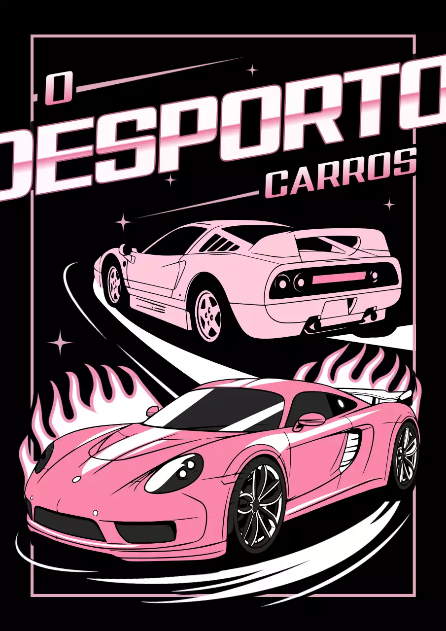 Cartaz de propaganda de carros esportivos retrô rosa