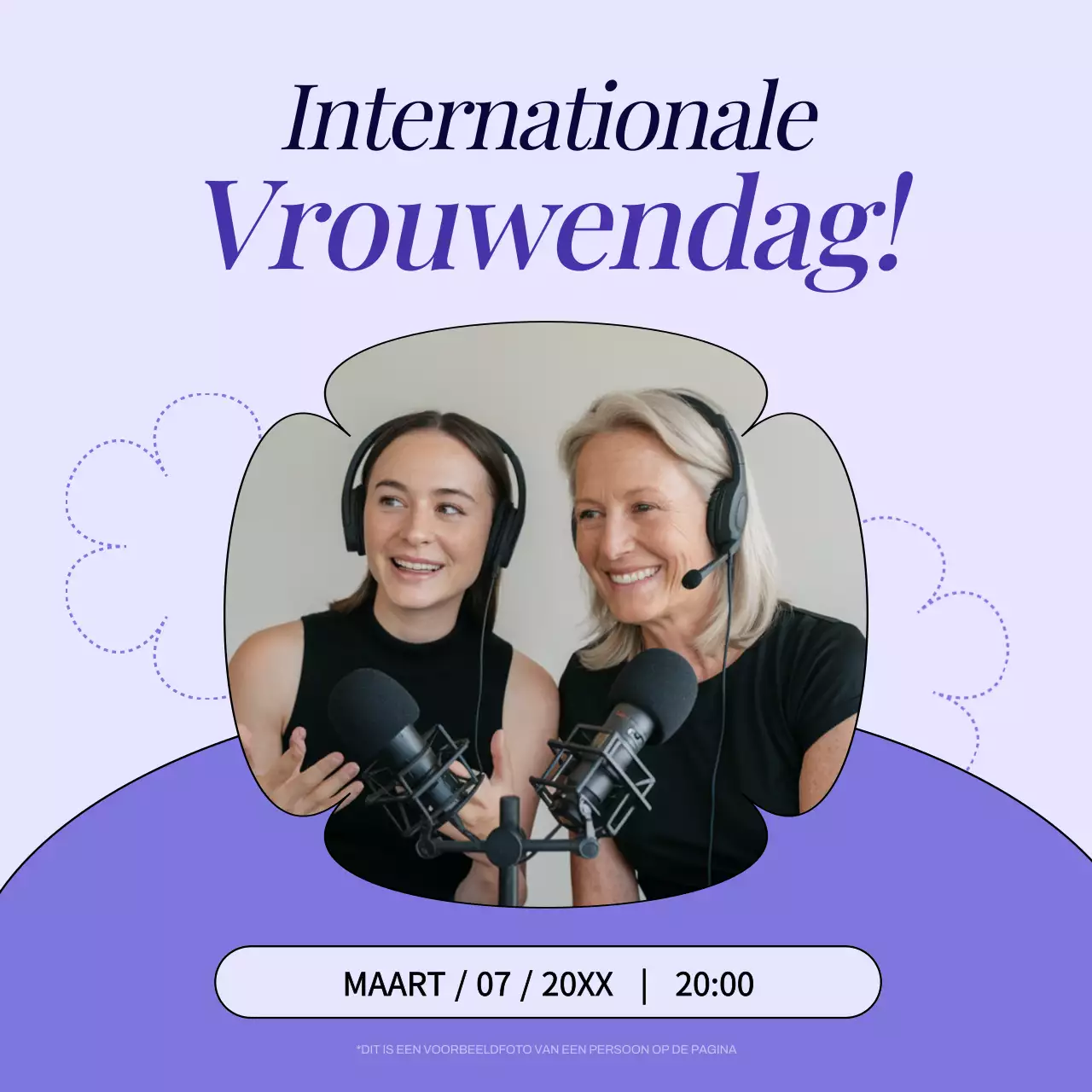 Paarse Trendy Vrouwendag Podcast Aankondiging Social Media Square