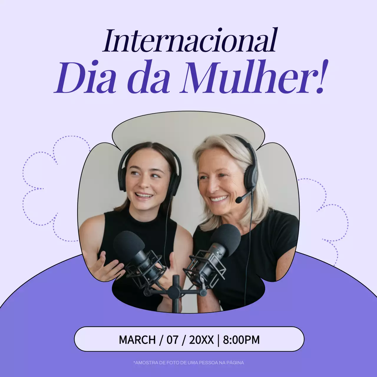 Anúncio de podcast do Dia da Mulher da Moda Roxa nas Redes Sociais Square
