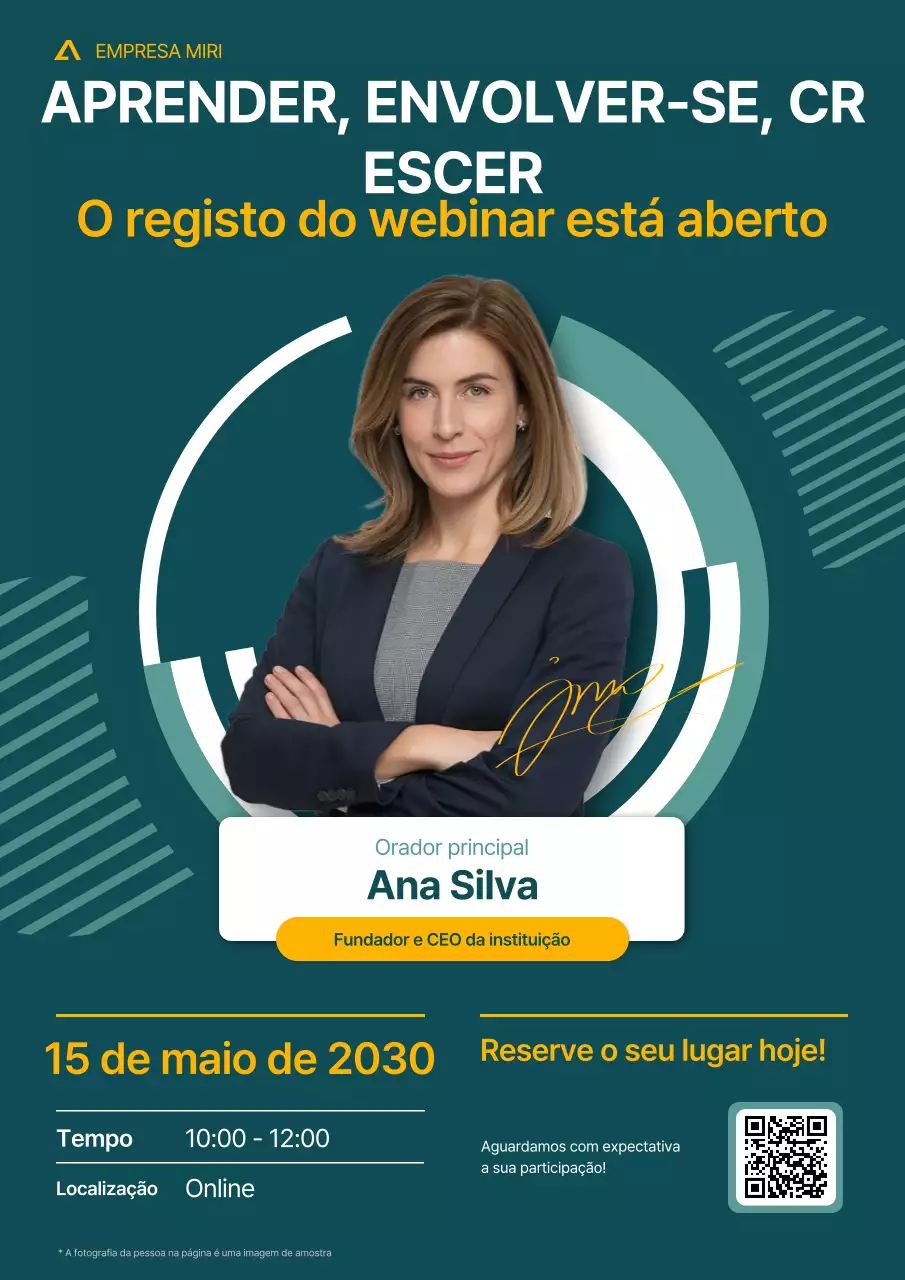 Cartaz de inscrição para webinar sobre liderança moderna verde e amarela