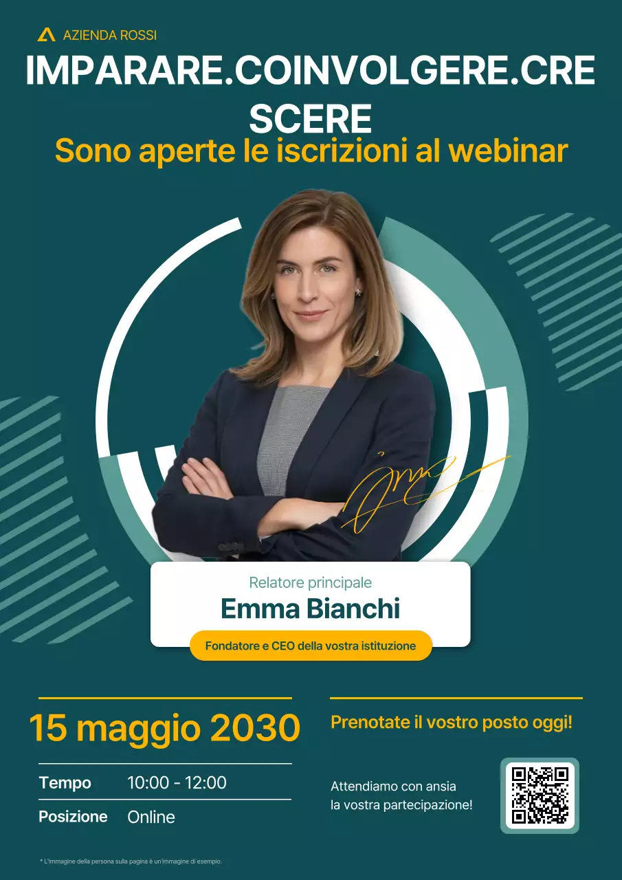 Poster di registrazione al webinar sulla leadership moderna verde e gialla