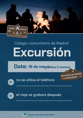Anuncio de evento de excursión sencilla en azul