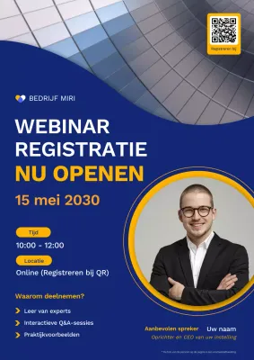 Poster voor registratie van webinar voor blauw en geel professioneel leiderschap