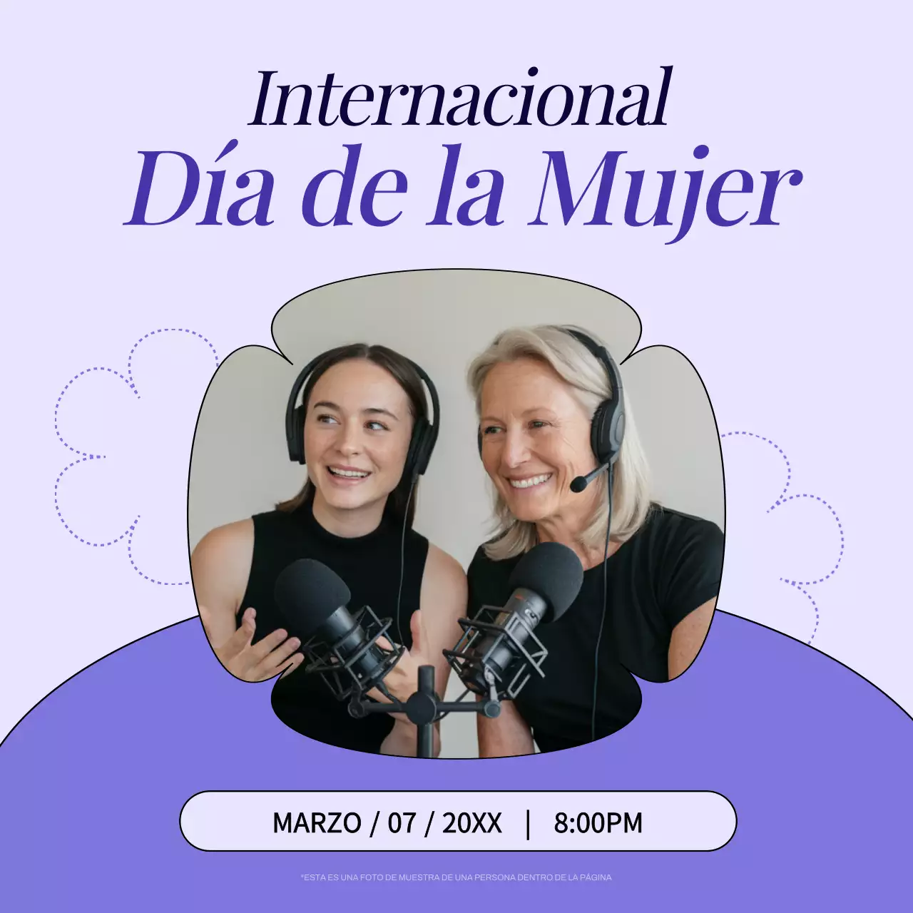 Anuncio del podcast del Día de la Mujer de Moda Púrpura Redes Sociales Square