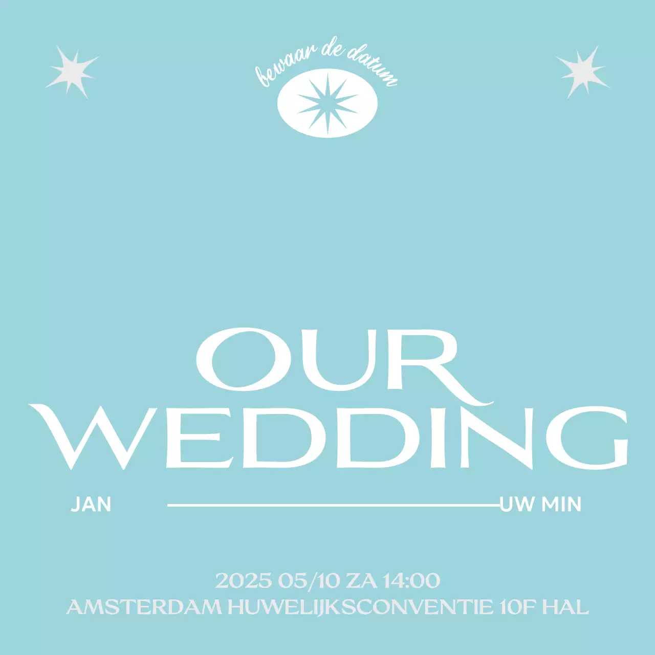 Hemelsblauwe eenvoudige huwelijksuitnodiging