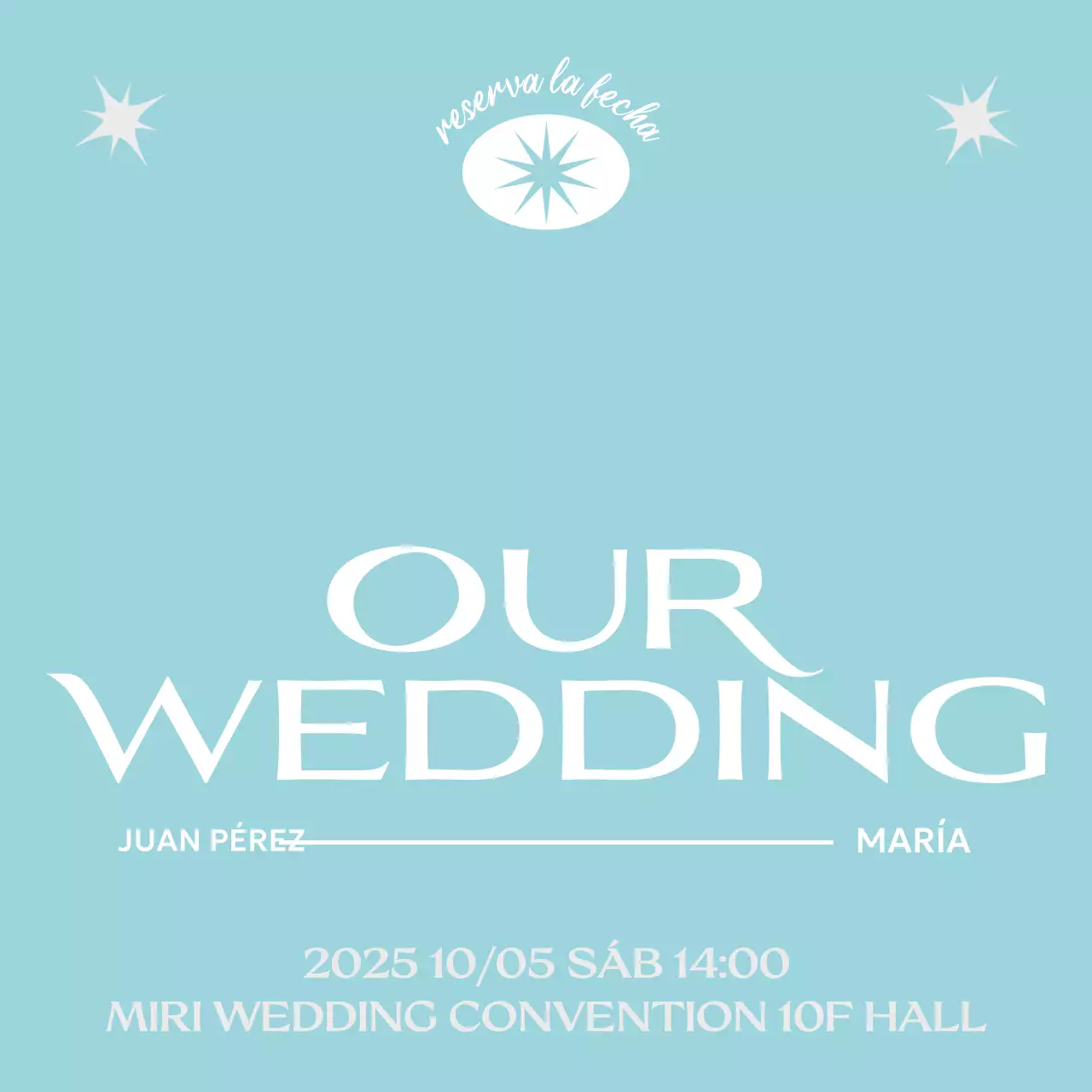 Invitación de boda sencilla en color azul cielo