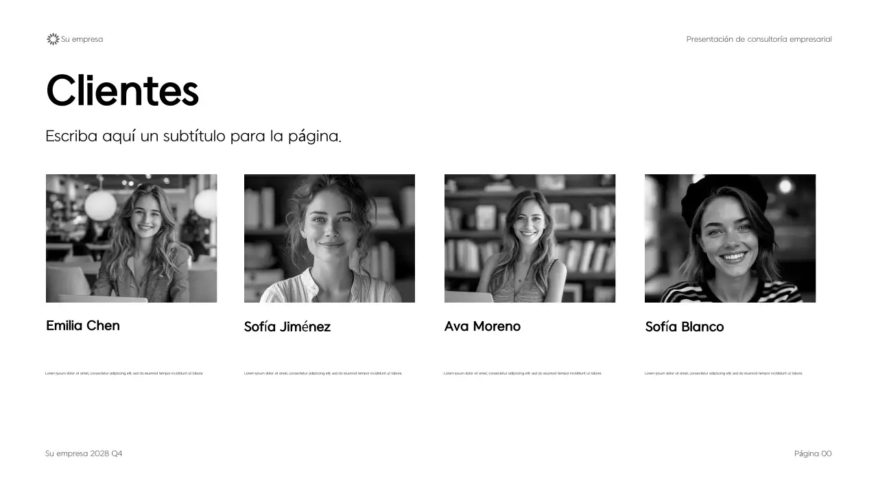 Presentación de consultoría empresarial con diseño geométrico moderno en negro