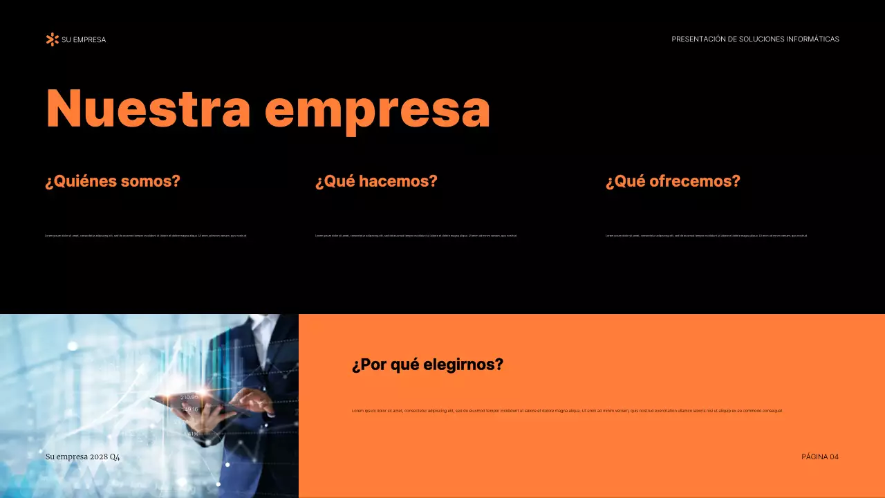 Documento de presentación de TI moderno de color naranja