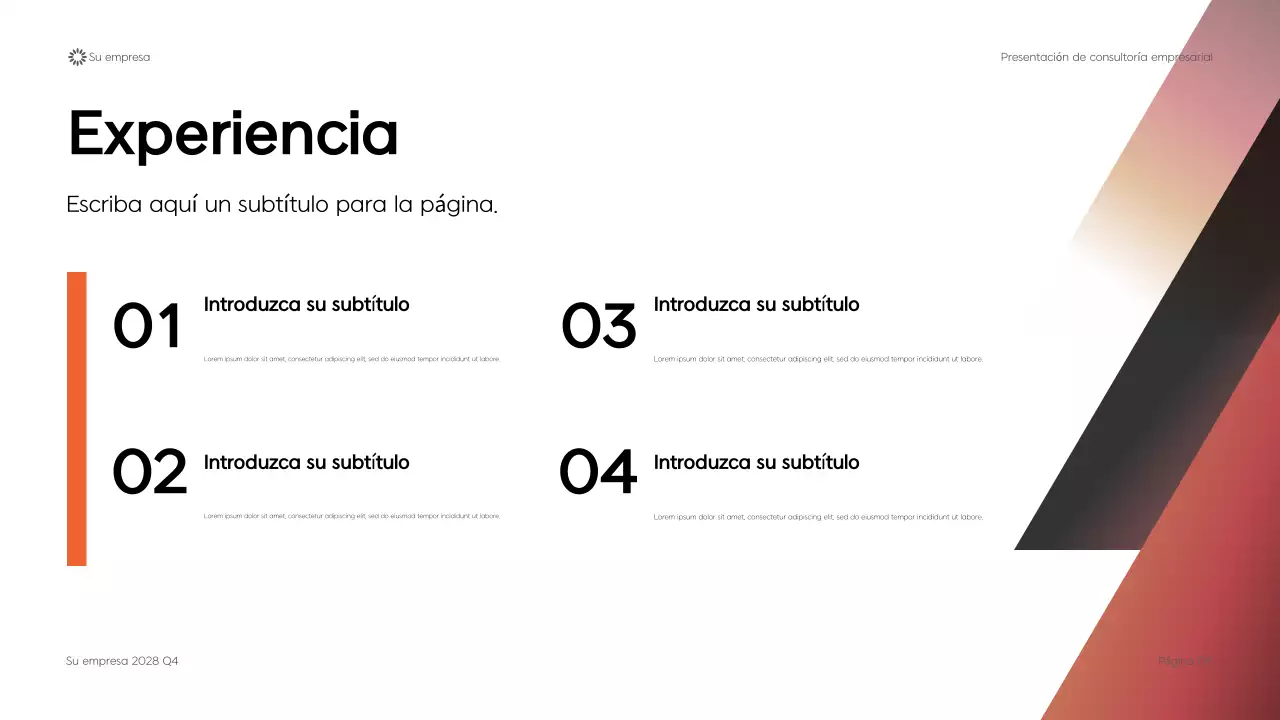 Presentación de consultoría empresarial con diseño geométrico moderno en negro