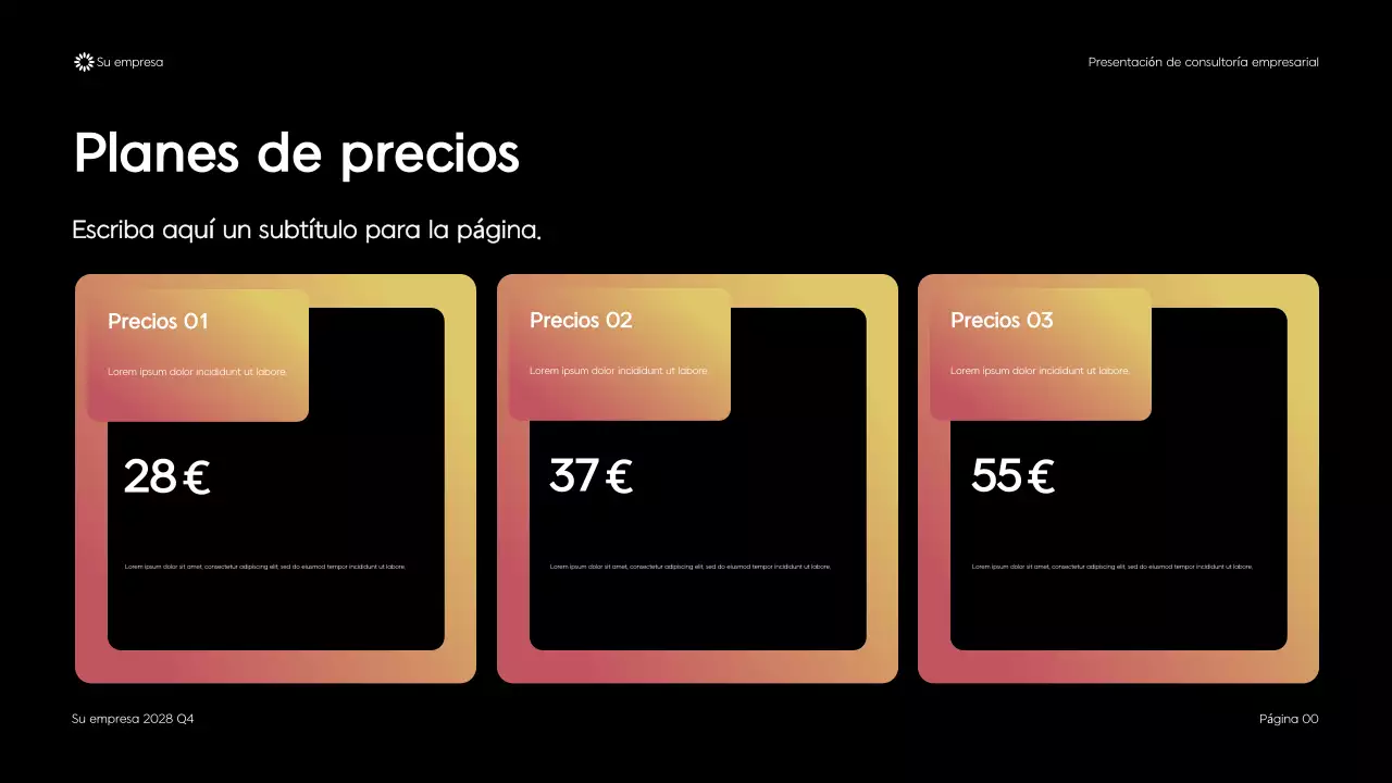 Presentación de consultoría empresarial con diseño geométrico moderno en negro