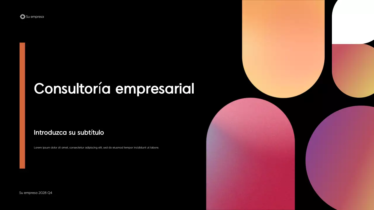 Presentación de consultoría empresarial con diseño geométrico moderno en negro