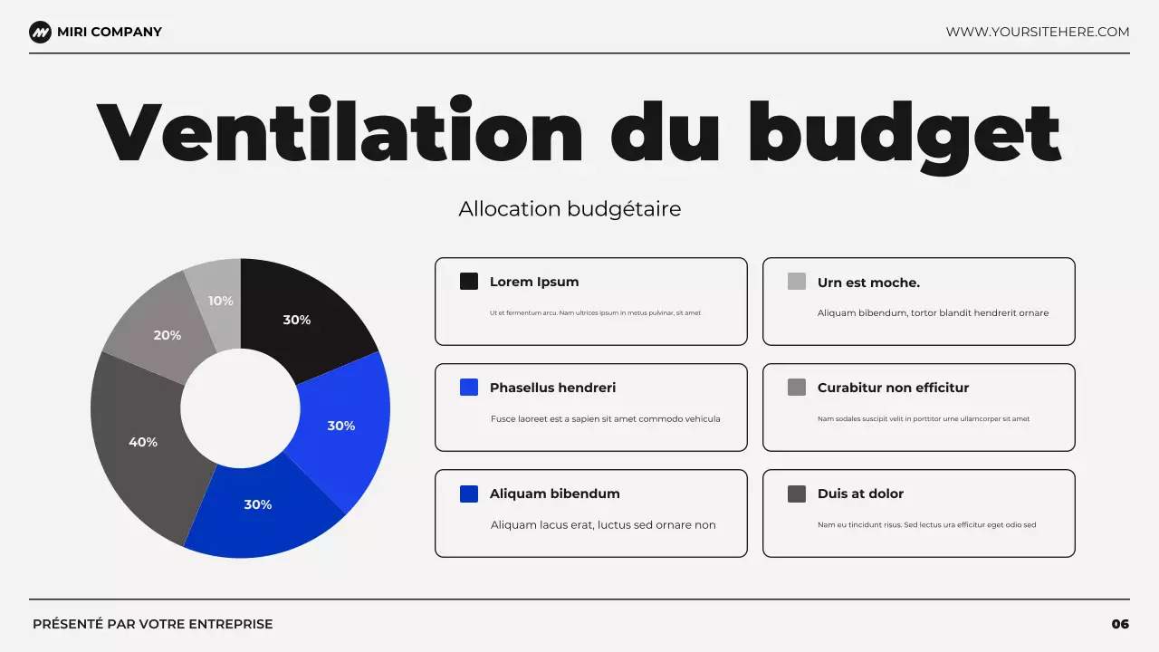 présentation de la planification financière du budget moderne en noir et bleu