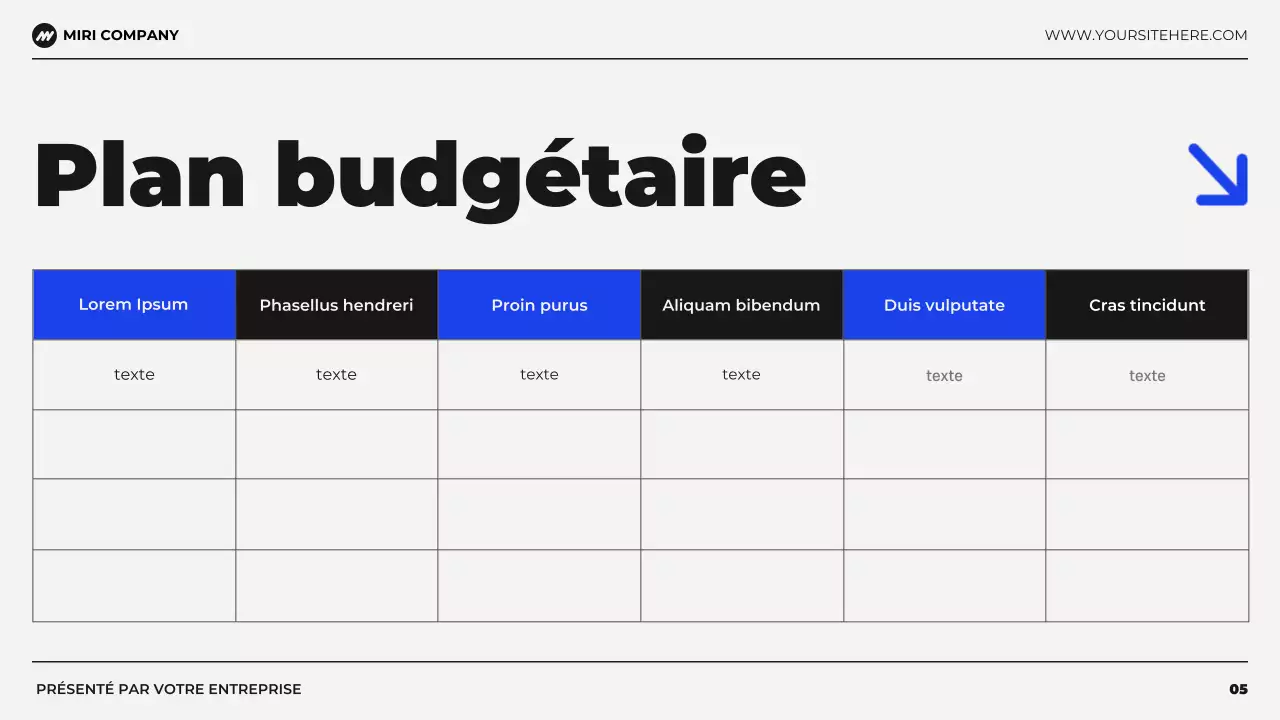 présentation de la planification financière du budget moderne en noir et bleu