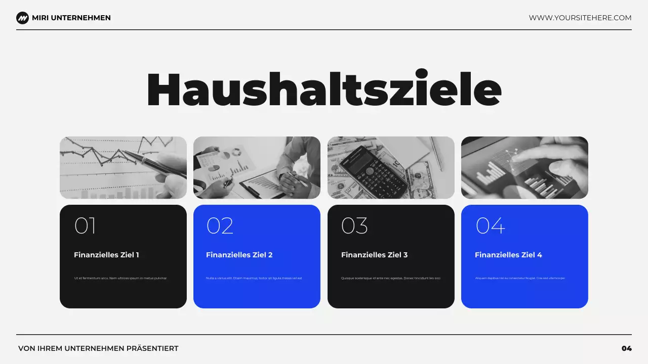 schwarz-blaue moderne Präsentation zur Budget-Finanzplanung