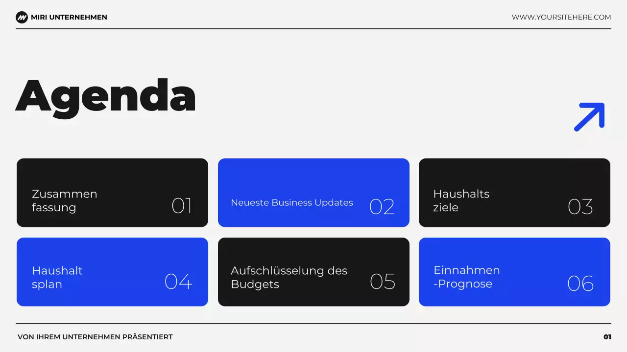 schwarz-blaue moderne Präsentation zur Budget-Finanzplanung