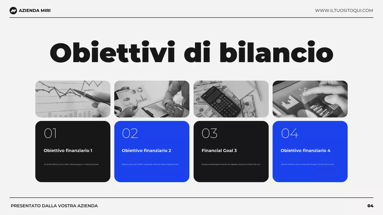 presentazione di pianificazione finanziaria di bilancio moderno nero e blu