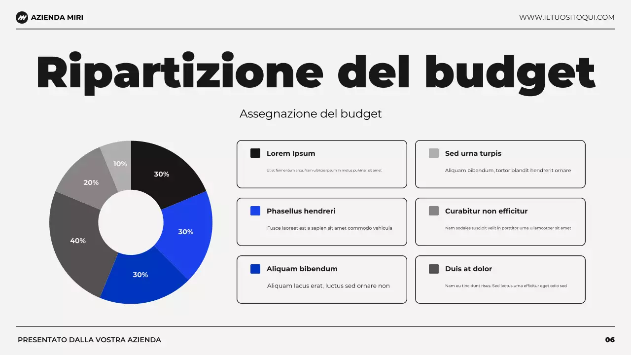 presentazione di pianificazione finanziaria di bilancio moderno nero e blu
