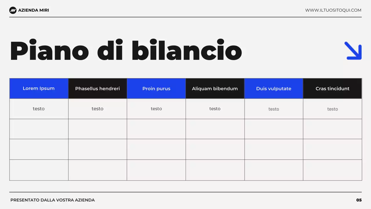 presentazione di pianificazione finanziaria di bilancio moderno nero e blu