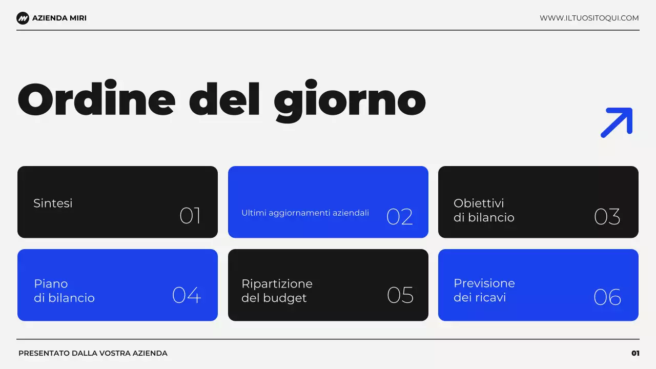 presentazione di pianificazione finanziaria di bilancio moderno nero e blu