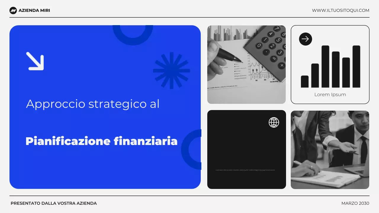 presentazione di pianificazione finanziaria di bilancio moderno nero e blu