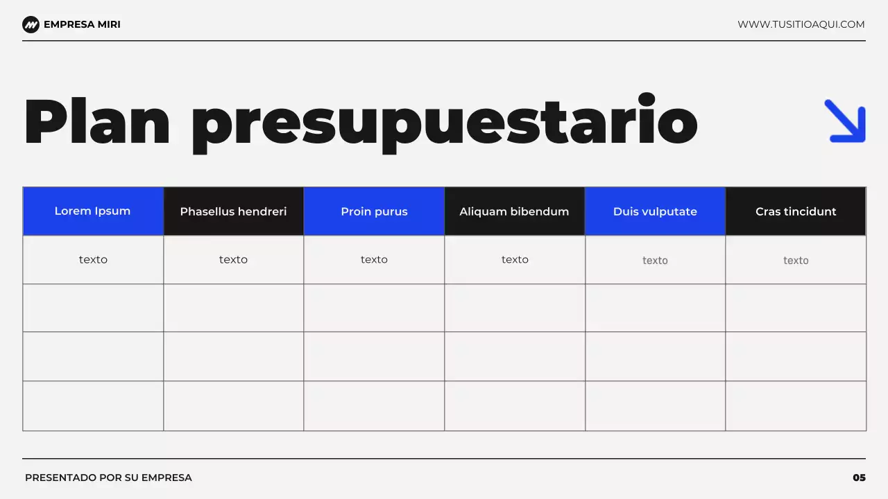 Presentación de planificación financiera presupuestaria moderna en negro y azul
