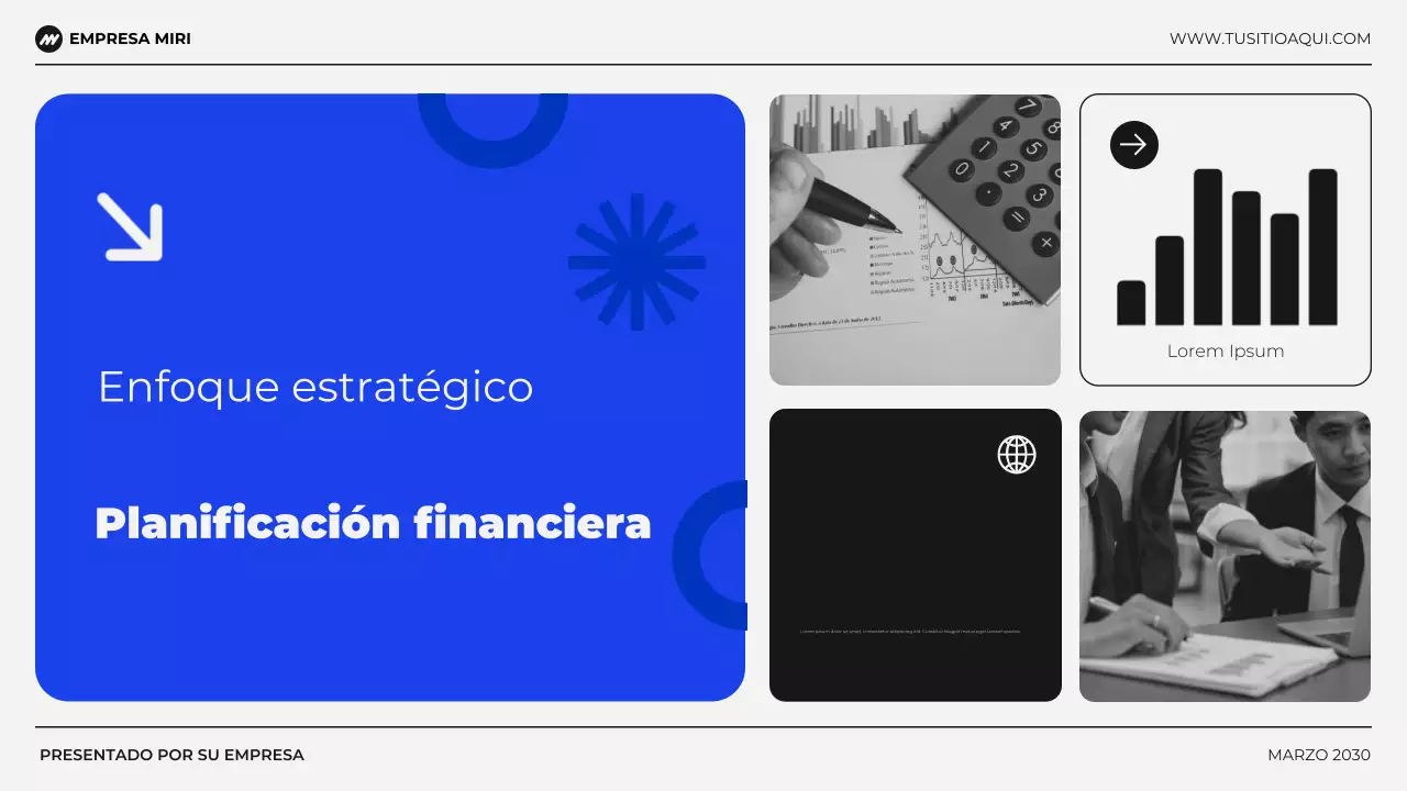 Presentación de planificación financiera presupuestaria moderna en negro y azul