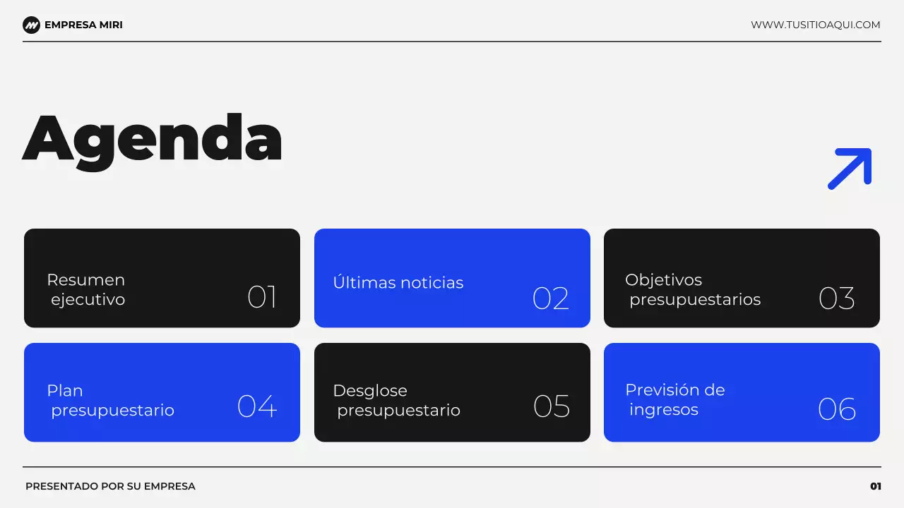 Presentación de planificación financiera presupuestaria moderna en negro y azul