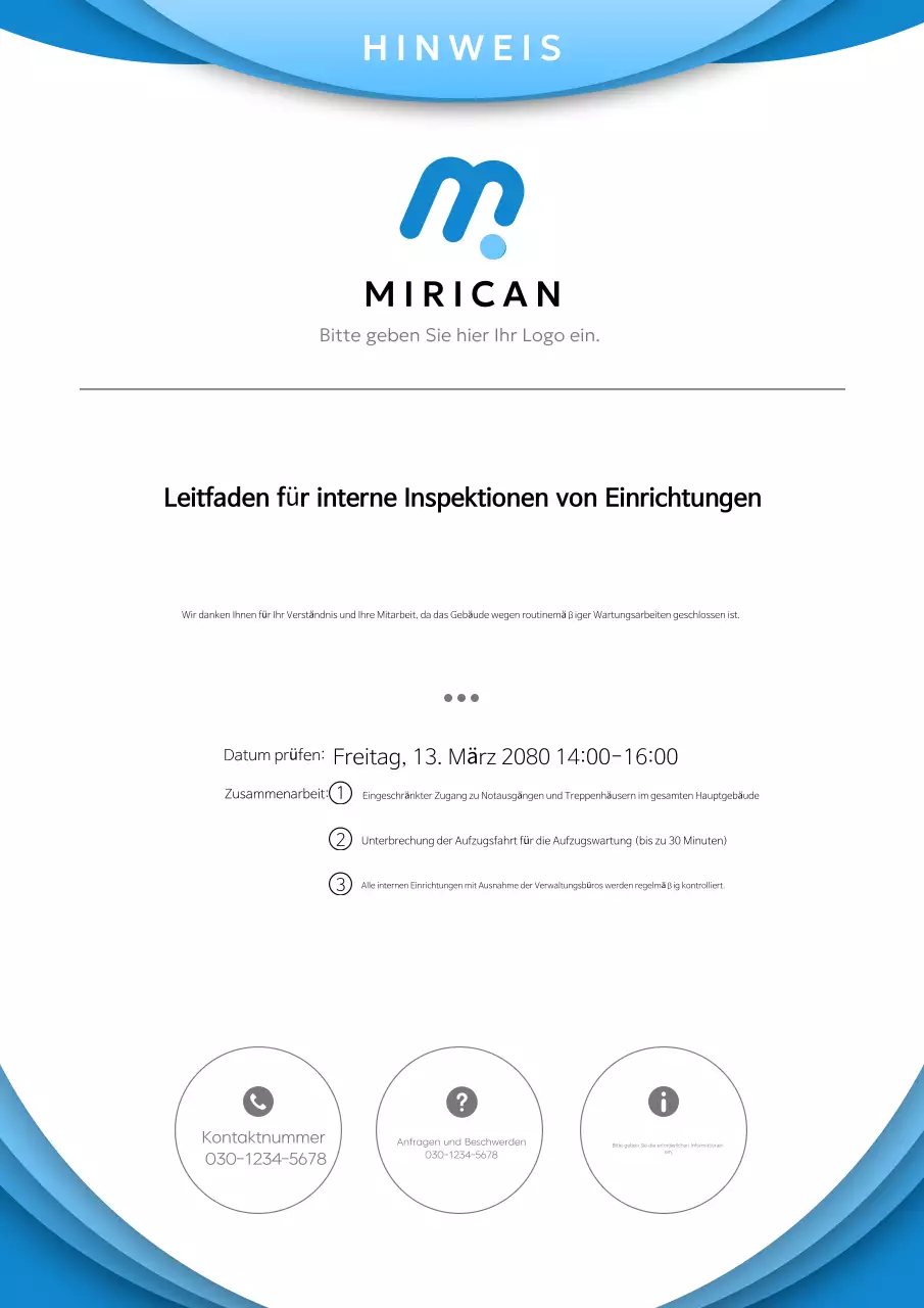 Einfacher Hinweis zur Betriebsinspektion in Blau und Himmelblau