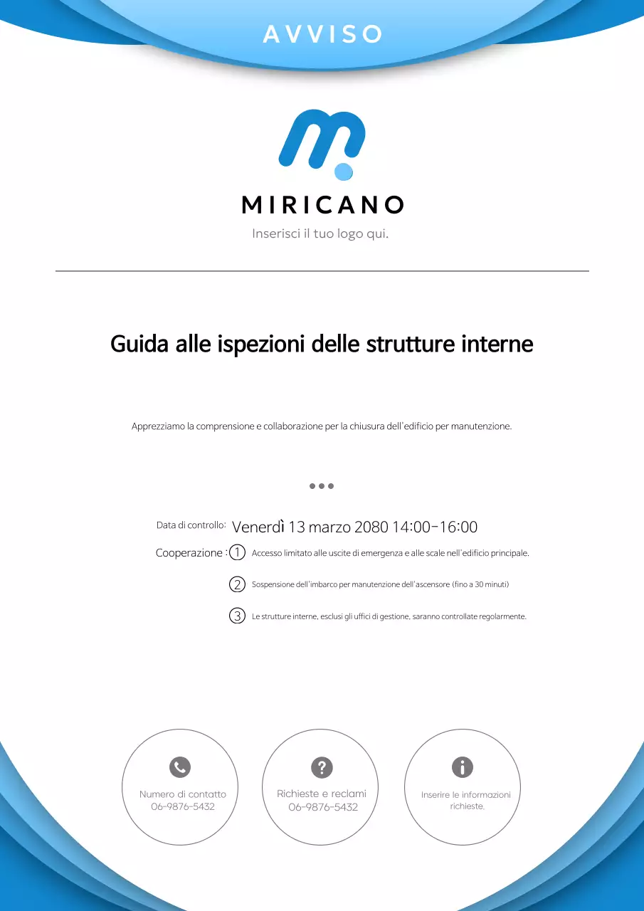 Semplice avviso di ispezione dell'impianto in blu e azzurro cielo