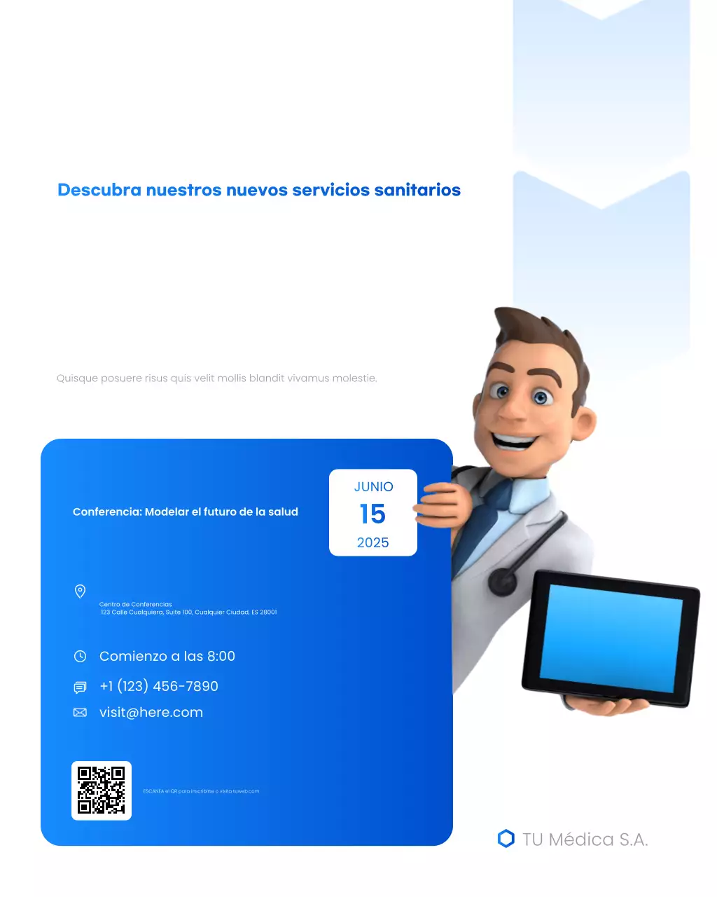 Evento de atención médica moderna azul