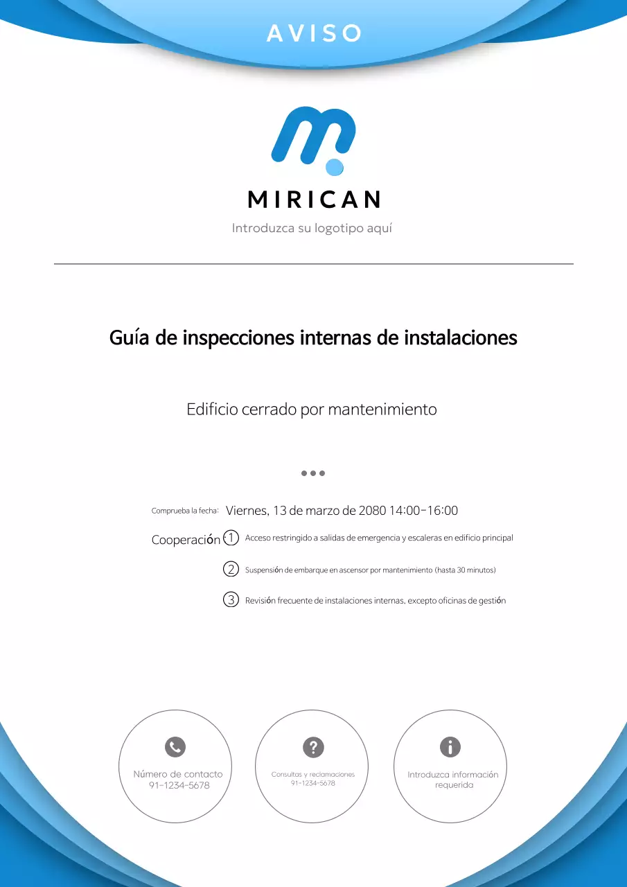 Aviso de inspección de instalaciones sencillas en azul y celeste