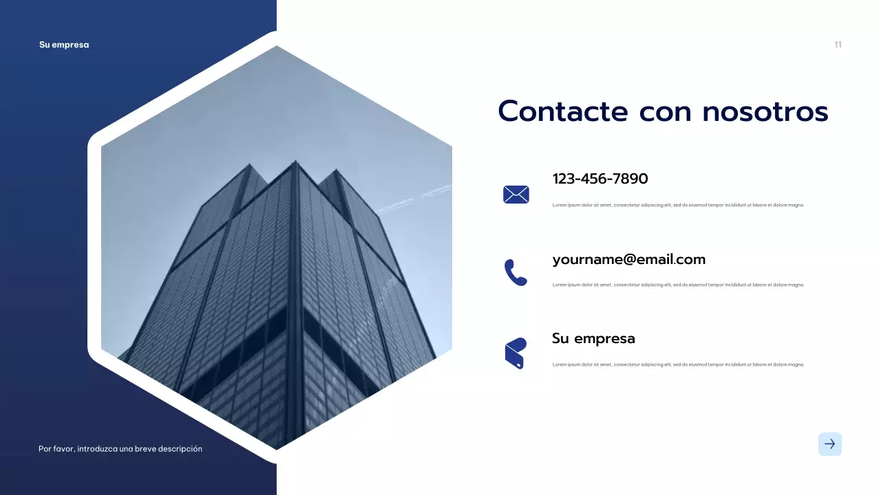 Presentación empresarial moderna en azul