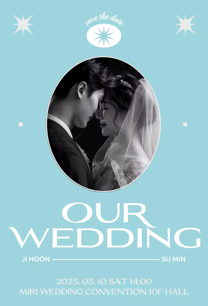 Convite de casamento simples azul celeste