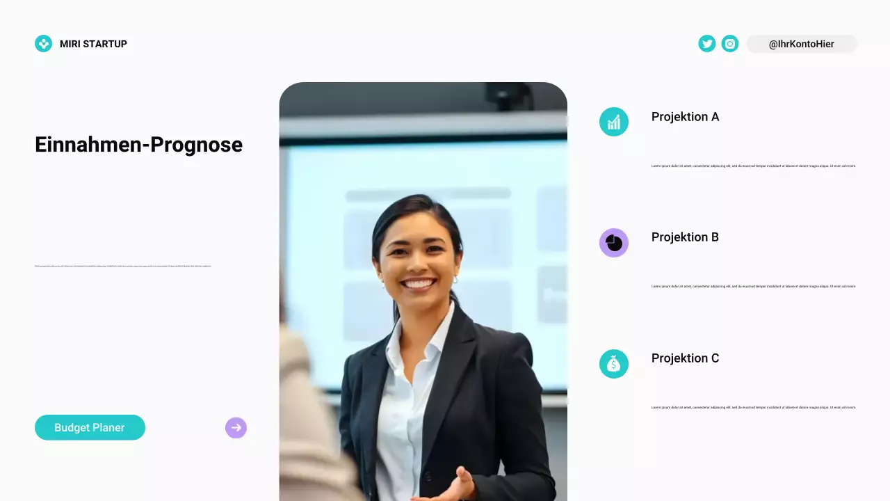 Moderner Bento Grid Budgetplaner in Blaugrün und Lila