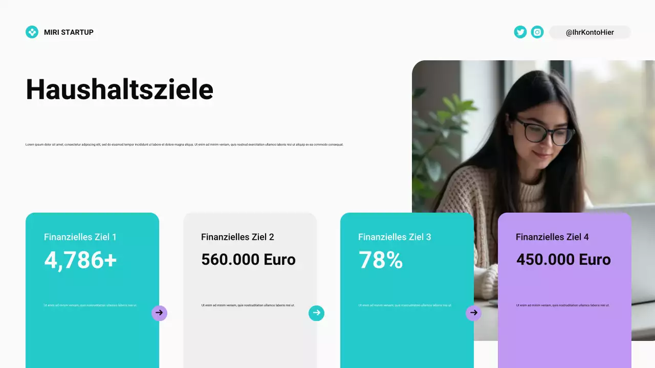 Moderner Bento Grid Budgetplaner in Blaugrün und Lila