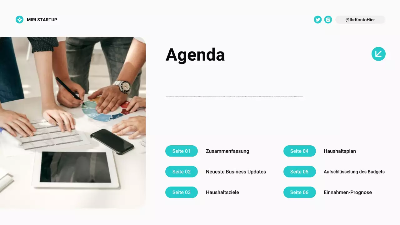 Moderner Bento Grid Budgetplaner in Blaugrün und Lila