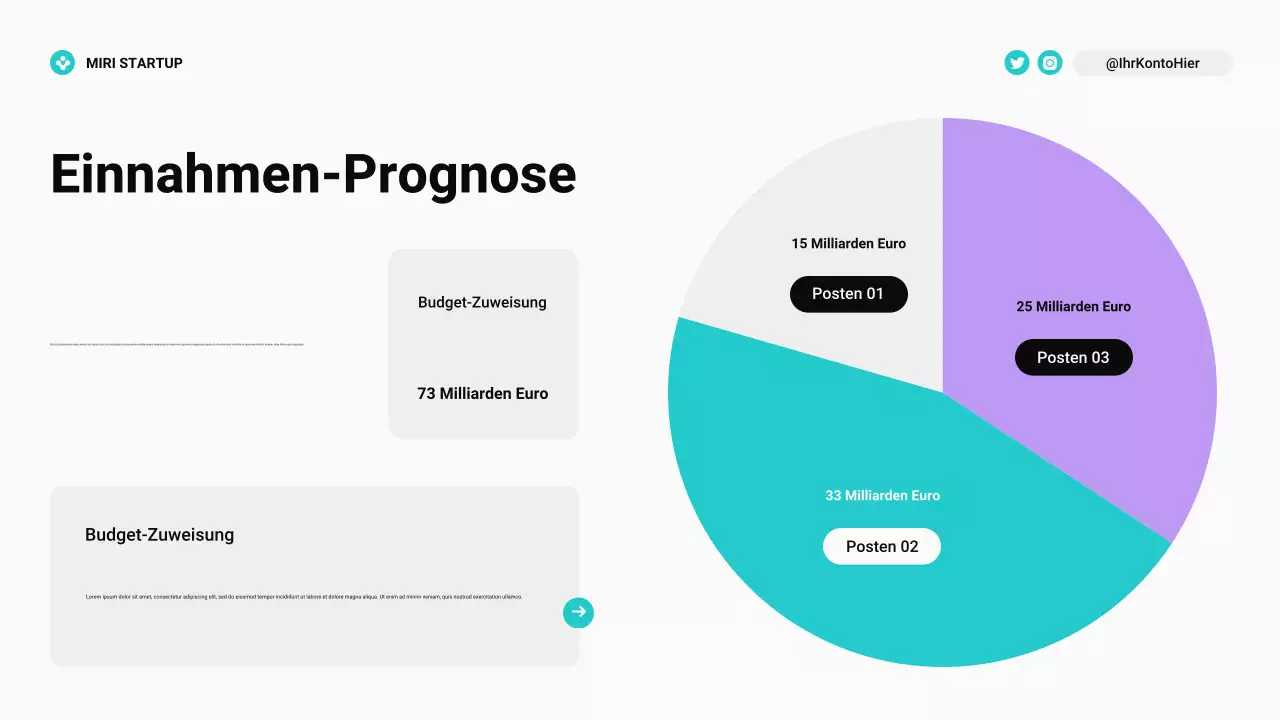 Moderner Bento Grid Budgetplaner in Blaugrün und Lila