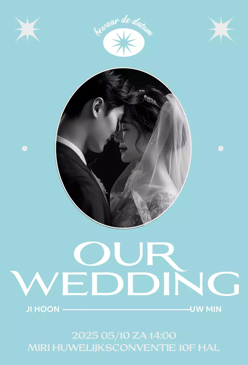 Hemelsblauwe eenvoudige huwelijksuitnodiging