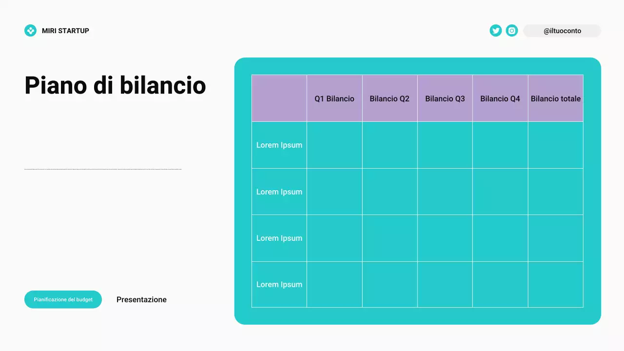 Planner budget moderno Bento Grid verde acqua e viola