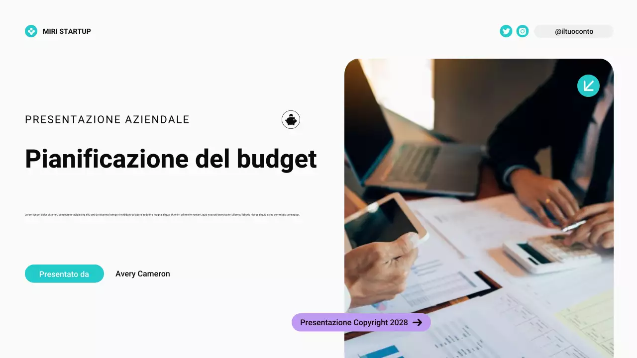 Planner budget moderno Bento Grid verde acqua e viola