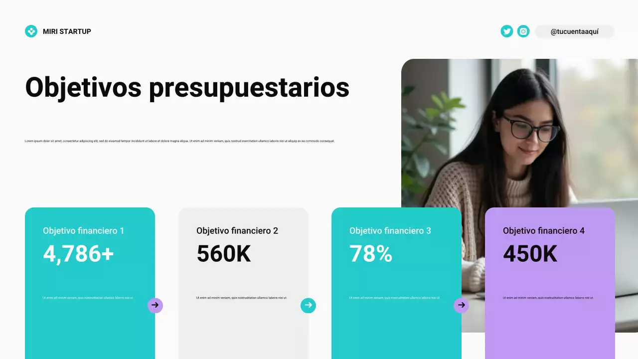 Planificador de presupuesto con cuadrícula bento moderna en color verde azulado y morado