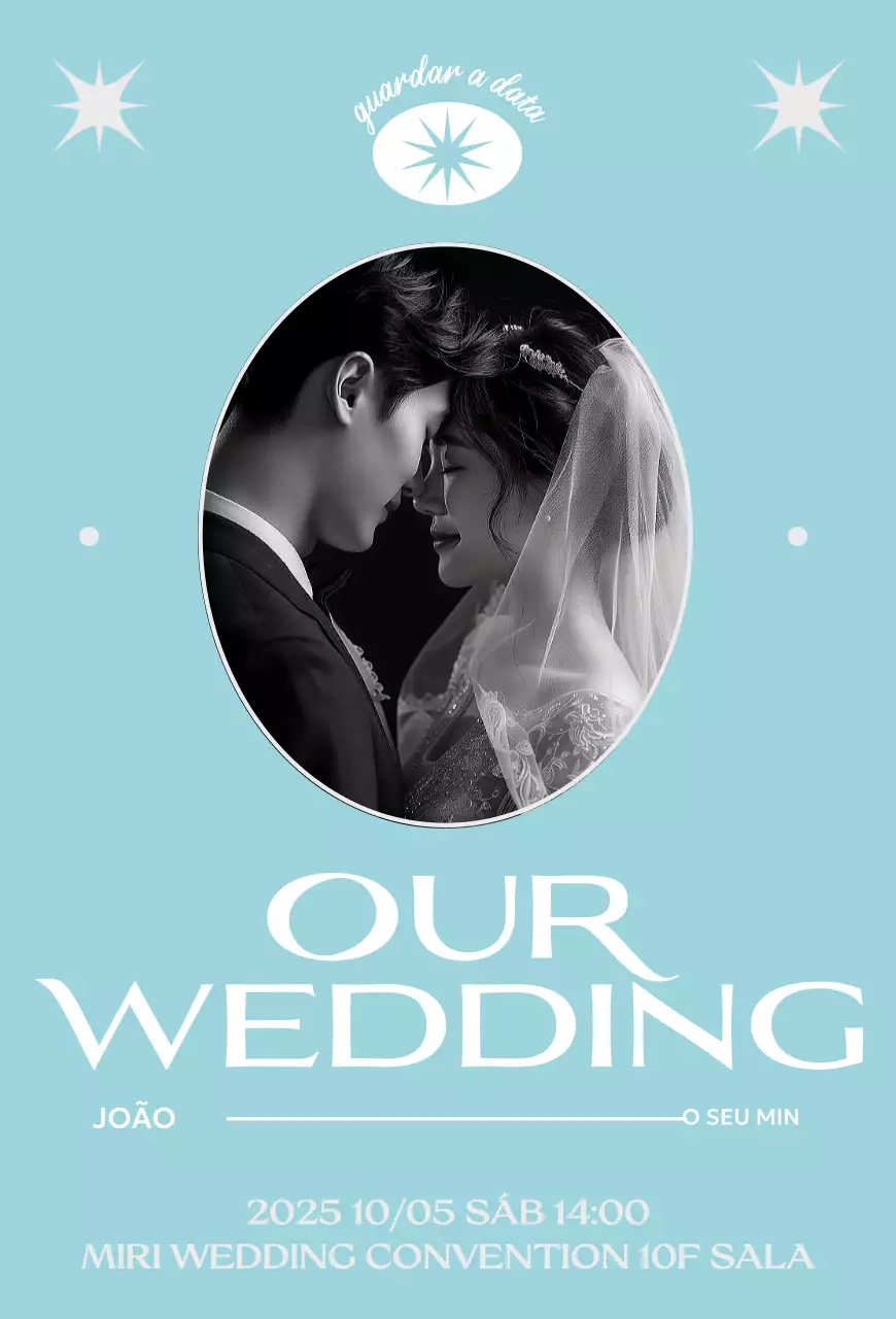 Convite de casamento simples azul celeste