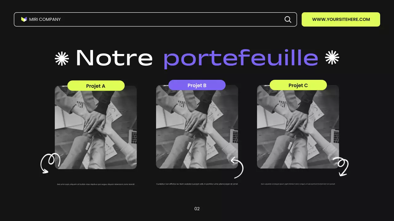présentation de marketing numérique moderne en noir, violet et vert